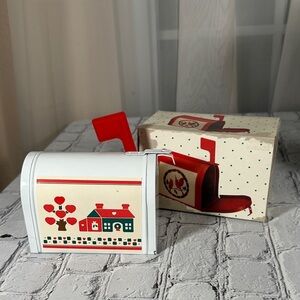 Vintage Christmas Tin Mail Box w/ Movable Flag Country Home Christmas